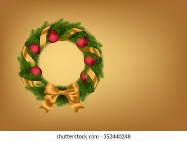 Vector card or background with green Christmas wreath.