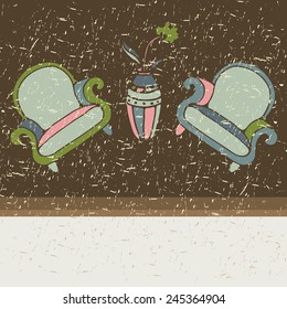 Vector card, banner, flyer of furniture. Advertising template with space for text.