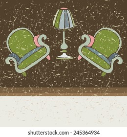 Vector card, banner, flyer of furniture. Advertising template with space for text.