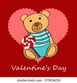 vector card with bear and candy on Valentine's Day