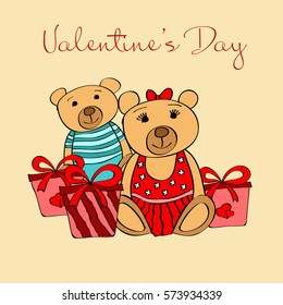 vector card with bears and gifts on Valentine's Day