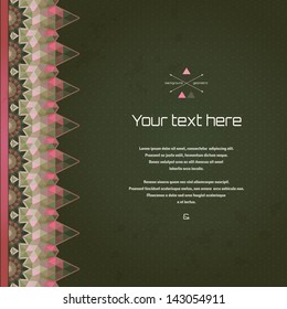 Vector card with a beautiful border. Multicolored triangles and stains.  Place for your text. Perfect for greetings, invitations, announcements or cover design.