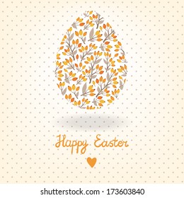 Vector card with beautiful egg and text"Happy Easter" on the doted background