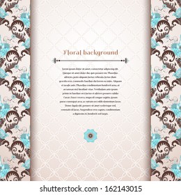 Vector card. Beautiful floral border in vintage style. Seamless simple delicate ornament. Place for your text. Perfect for greetings, invitations or announcements