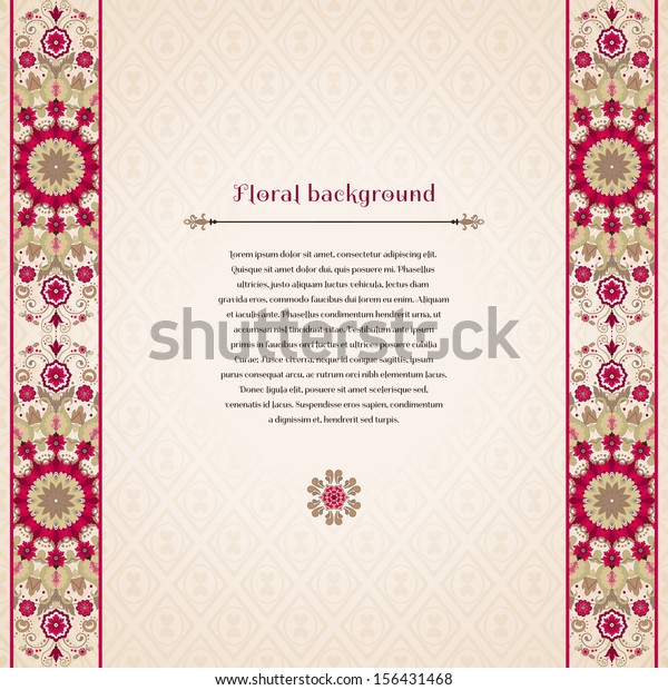 Vector card. Beautiful\
floral border in vintage style. Seamless simple delicate ornament.\
Place for your text. Perfect for greetings, invitations or\
announcements