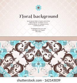 Vector card. Beautiful floral pattern in vintage style. Simple delicate ornament. Place for your text. Perfect for greetings, invitations or announcements