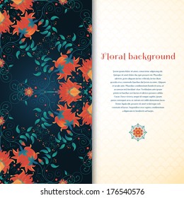 Vector card. Beautiful floral pattern. Imitation watercolor gradients. Seamless simple delicate ornament. Place for your text. Perfect for greetings, invitations or announcements.