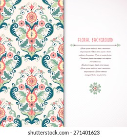 Vector card with beautiful floral pattern in modern style. Place for your text.