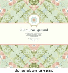 Vector card. Beautiful floral pattern in vintage style. Imitation canvas texture. Place for your text.