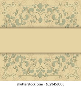 Vector card. Beautiful round floral pattern in vintage style, simple delicate ornament. Place for your text. Perfect for greetings, invitations or announcements