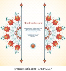 Vector card. Beautiful round floral pattern. Imitation watercolor gradients. 