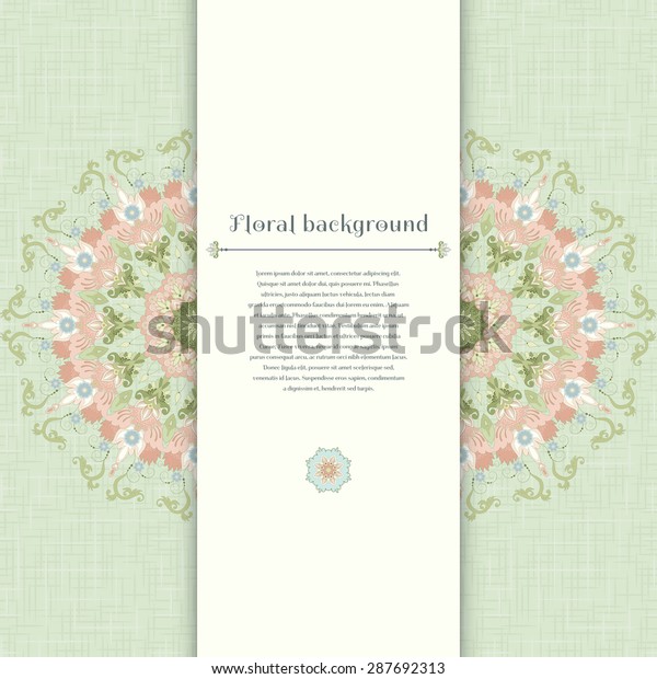 Vector\
card with beautiful round floral pattern in vintage style.\
Imitation canvas texture. Insertion for your\
text.