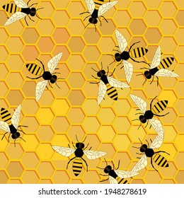 Vector card with bees and honeycombs.