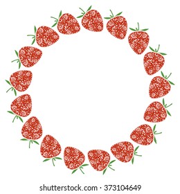 Vector card with berries. Empty round form with ornamental strawberries. Decorative frame. Series of Cards, Blanks and Forms.