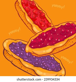 Vector card with berry pies - strawberry, cherry, blueberry