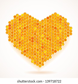 Vector card with Big Heart Honeycomb Illustration