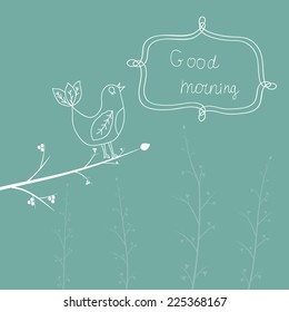 vector card bird on a branch, good morning