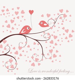 Vector card Birds fall in love