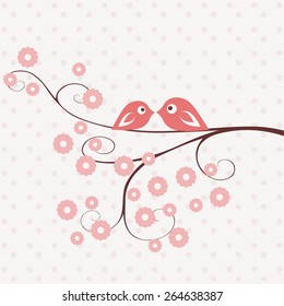 Vector card Birds fall in love