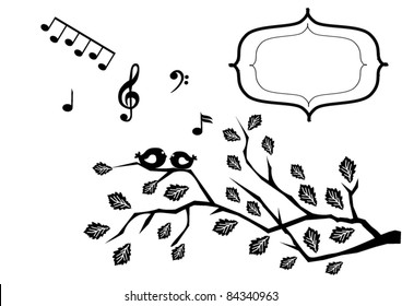 vector card with birds and musical notes
