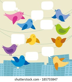 Vector card with birds and speech bubbles