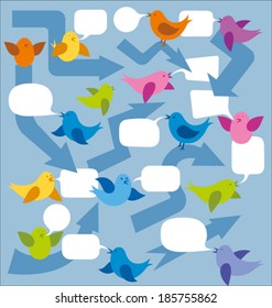 Vector card with birds and speech bubbles