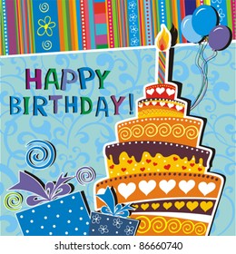 Vector card with birthday cake