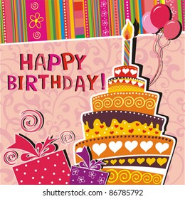 Vector card with birthday cake