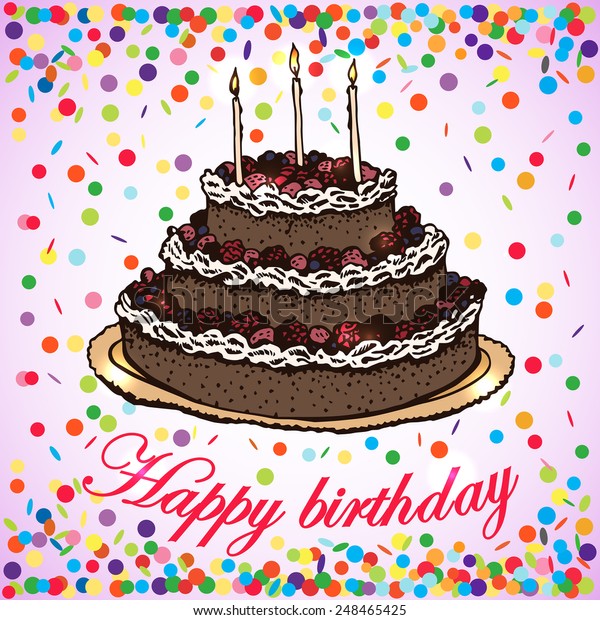 Vector Card Birthday Cake Handdrawing Vector Stock Vector (Royalty Free ...