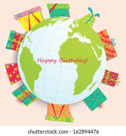 Vector card with birthday gift 