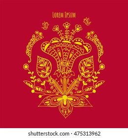 Vector card with blossoming flowers for you design on red background