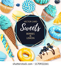 Vector card with blue and yellow sweets