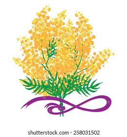 Vector card with bouquet of mimosas. Women's day.