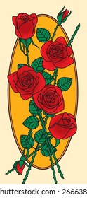 Vector card with bouquet of roses. Illustration in flat syle. Edited in CMYK colors and ready for printing