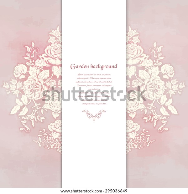 Vector
card. The bouquet victorian garden roses. Hand drawing on
watercolor backdrop. Insertion for your
text.