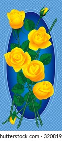 Tarjeta vectorial con ramo de rosas amarillas con gotas de rocío