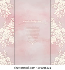 Vector card. The bouquets victorian garden roses. Hand drawing on watercolor backdrop.  Place for your text.
