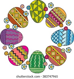 Vector card. Bright easter eggs.