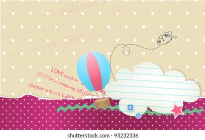 Vector card with bubble cloud for text and balloon