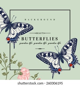 Vector card with butterflies and flowers.