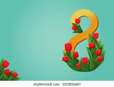 Vector card by March 8 with tulips