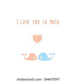 Vector card by Valentine's Day with couple of whales in love.