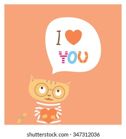 Vector card by Valentine's Day with cute cartoon cat in love.