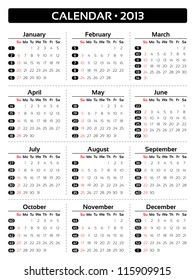 Vector card calendar 2013 - 75x100 mm
