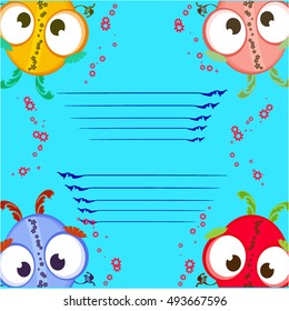 Vector card cartoon  beetle with lines for text  Friends  gear wheel