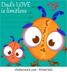 Vector card cartoon  beetle with lines for text  Friends  Dad's Love is limitless