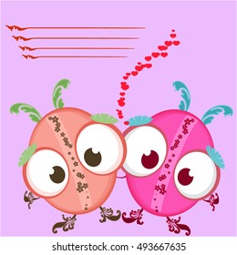 Vector card cartoon  beetle with lines for text LOVE  pink and Orange