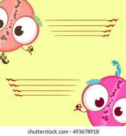 Vector card cartoon beetle with lines for the text pink and orange friends 