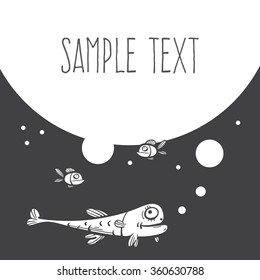Vector card with cartoon  fishes.  Doodle style.