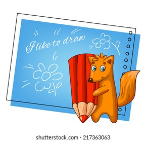 Vector card with cartoon fox character. 